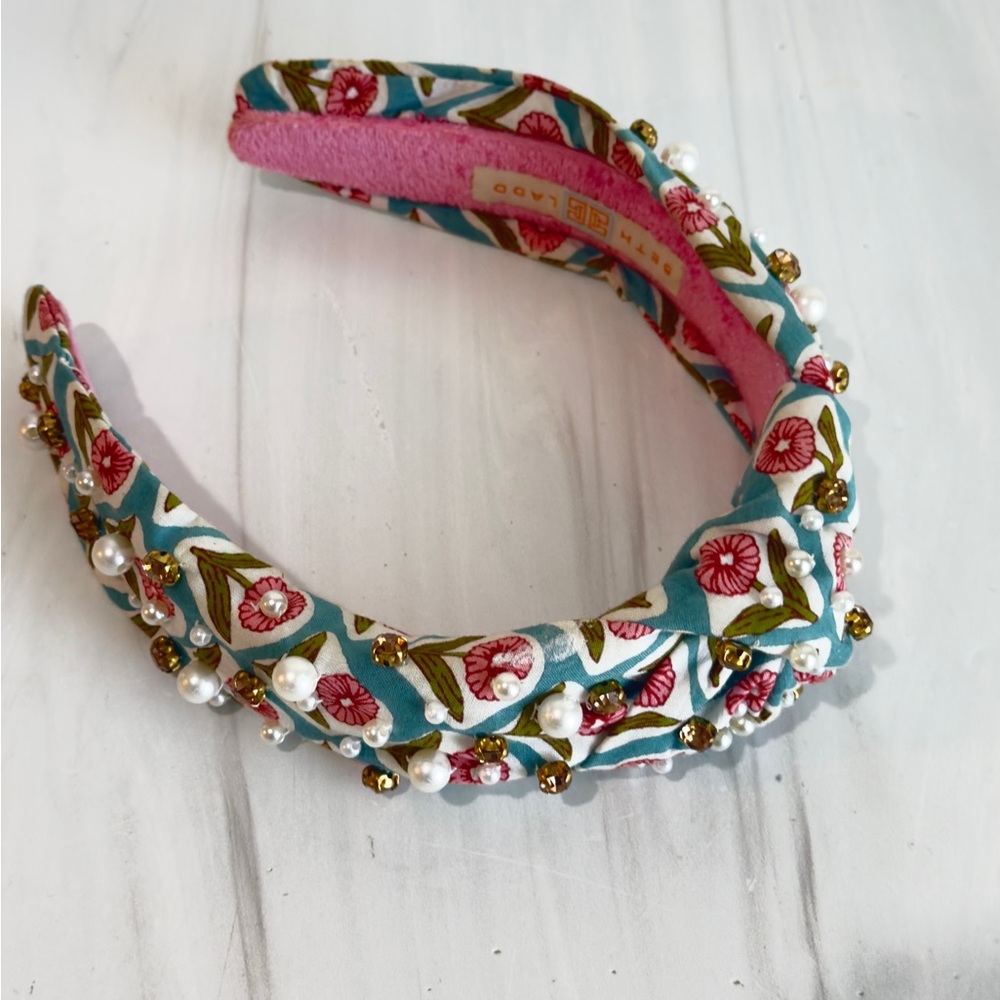 BETH LADD KNOTTED PEARL RHINESTONE PREPPY COQUETTE HEADBAND COLLEGE PREP - Picture 3 of 9